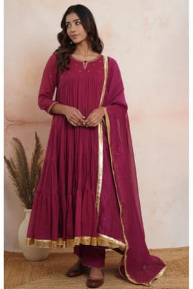 Wine Pink Layered Anarkali set of 3-XS