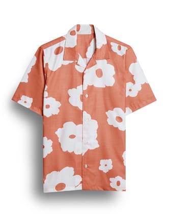 "Ocean Elegance: Coral Flower Printed Shirt for Men by GlamaStitch"-S