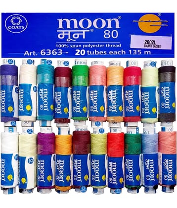 MOON (Coats) Brand Sewing Threads, 135 MTS Each Spool, Fast Color 20 Basic Shades Reels