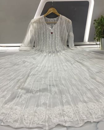 Elegant Chikankari Georgette Anarkali Gown 56 Kali White-38 (S)