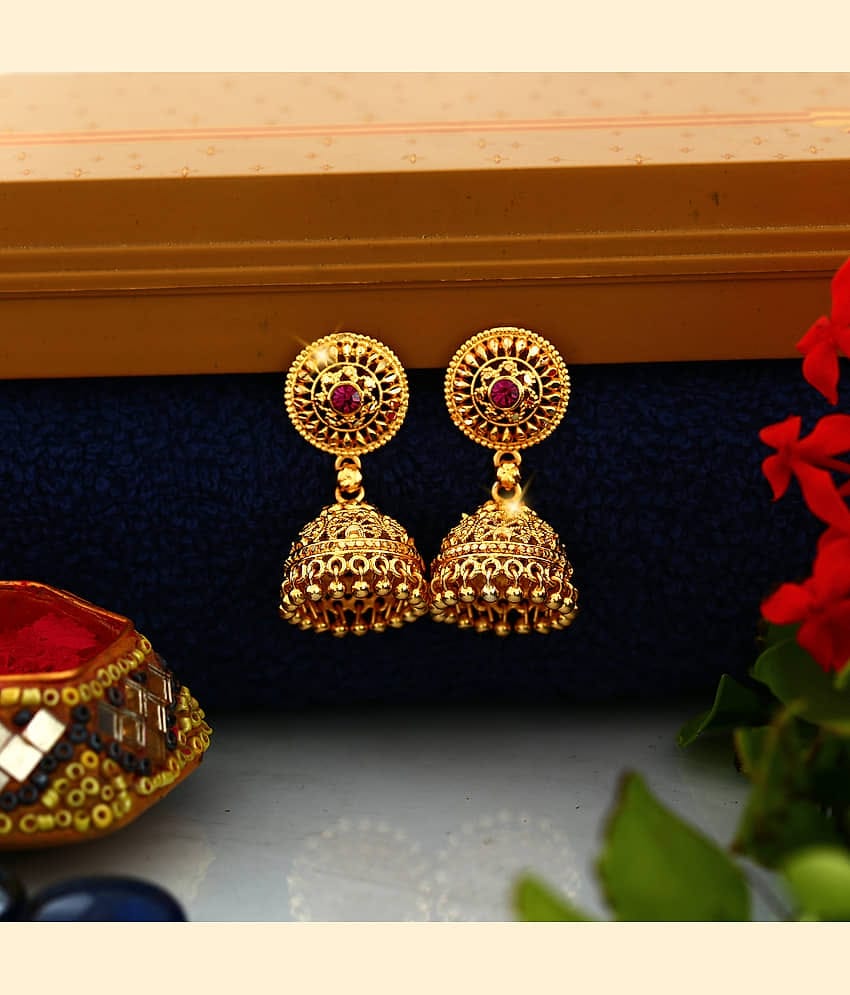 VIVASTRI Golden Jhumki Earrings ( Pack of 1 )