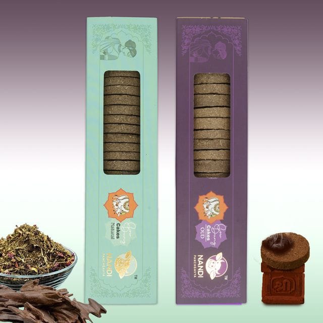 Nandi Panchgavya 100 Percent Desi Cow Dung Cake (42 Pcs) Plus 1 Tulsi Stand Natural & Oud Fragrance
