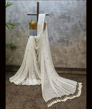 SARADA HANDLOOM Cotton Woven Tant Saree With Unstitched Blouse Piece ( White )