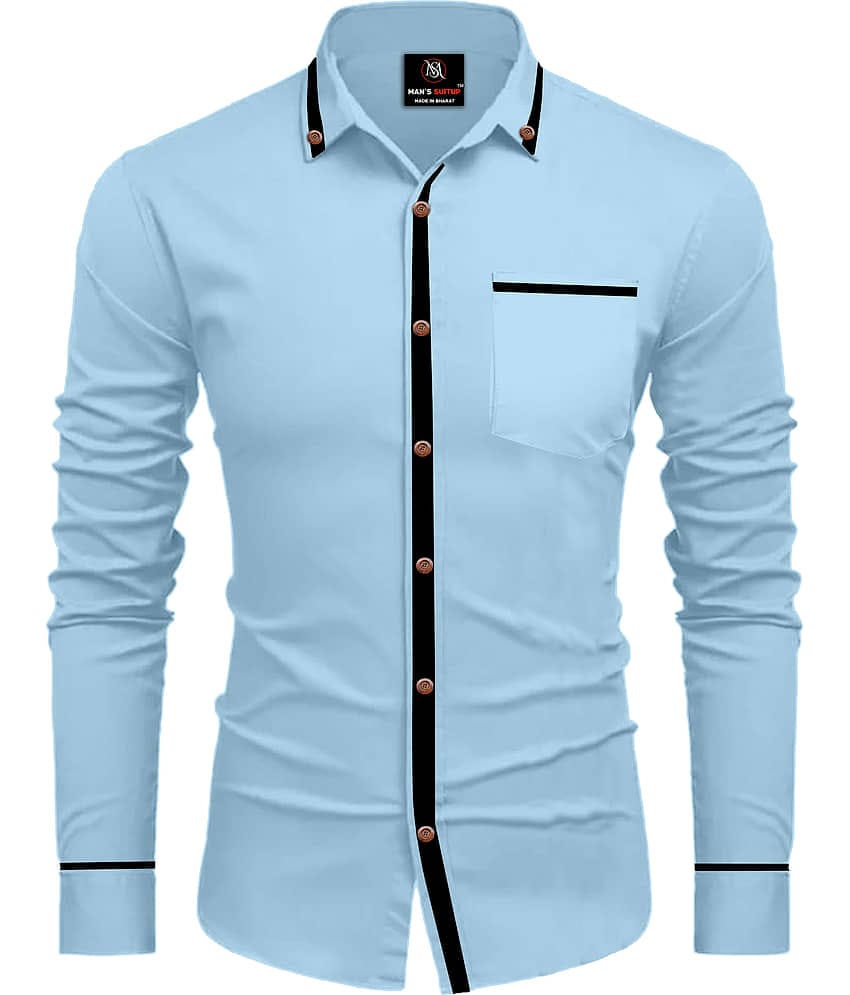 MAN'S SUITUP Cotton Blend Regular Fit Solids Full Sleeves Men's Casual Shirt - Blue ( Pack of 1 )