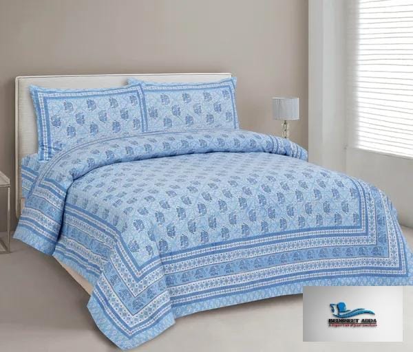 3001-Hometrade India-Standard King Size (90*108 Inches)-Pure Cotton Jaipuri Double Bedsheet With Matching Pillow Cover