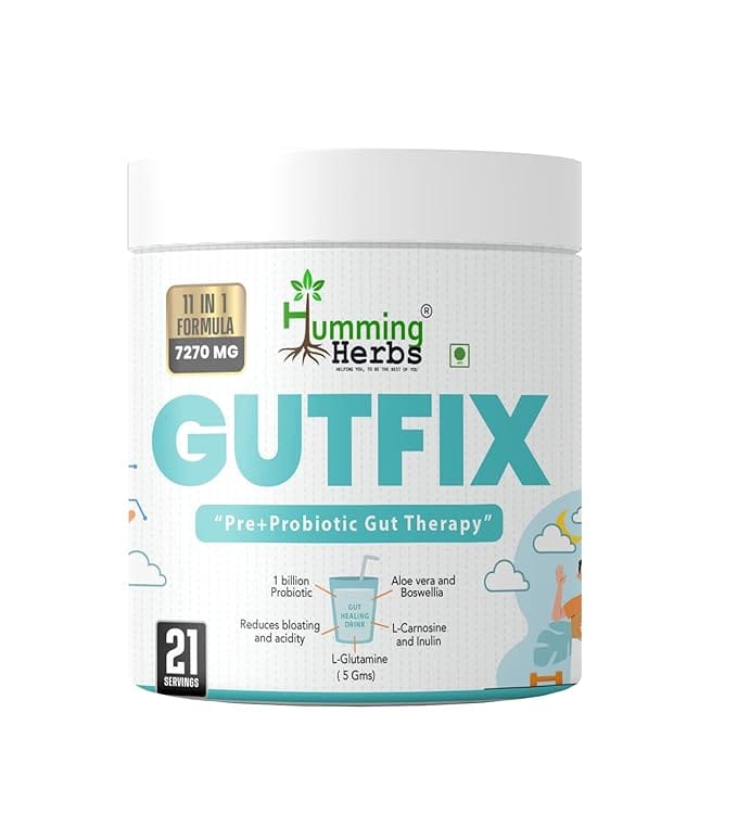 Humming Herbs GutFix Probiotics Supplement 1 Billion CFU, with L-glutamine, L-carnosine and Boswellia Gut Healing Drink for Overall Gut Health, 150 gm - 21 servings