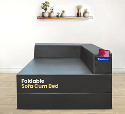 Starlon Corner Vegan Leather Foldable Sofa Cum Bed | Single Seater for Corner Placement | Portable & Space-Saving Design | Grey Colour