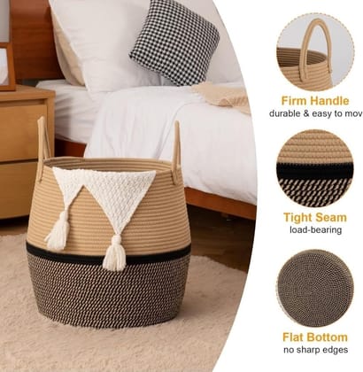 Generic Cotton Matka With Handle 14x12 Inch Storage Basket For Clothes With Out Lid (Beige-Black)-PID66392 Generic Cotton Matka With Handle 14x12 Inch Storage Basket For Clothes With Out Lid (Beige-Black)-PID66392