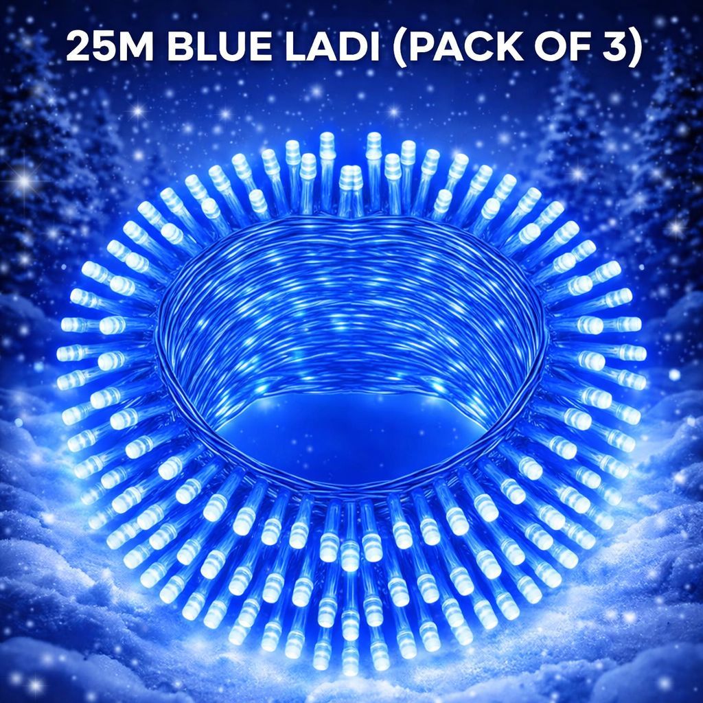 SPARKWORLD 21 Meter Blue LED Decorative Ladi Light Pack of 3 | Bright Blue String Lights for Diwali, Christmas, Events & Home Decor