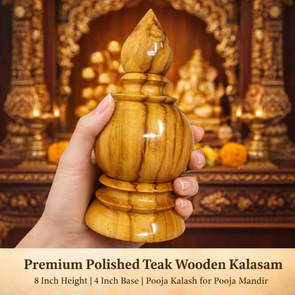 Premium Polished Teak Wooden Kalasam � 8 Inch Height, 4 Inch Base � Large Pooja Kalash for Mandir & Home Decoration � Adds an Elegant Look to The Pooja Mandir Premium Polished Teak Wooden Kalasam � 8 Inch Height, 4 Inch Base � Large Pooja Kalash for Mandir & Home Decoration � Adds an Elegant Look to The Pooja Mandir