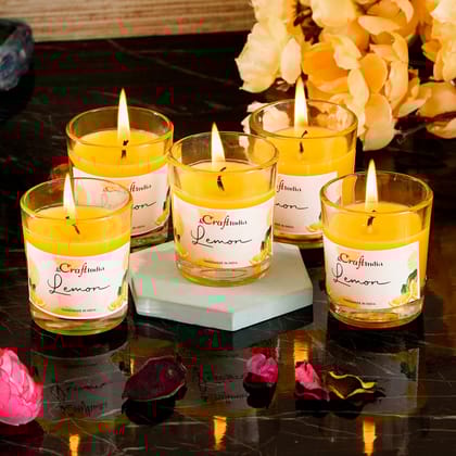 Set of 5 Lemon Scented Glass Candle
