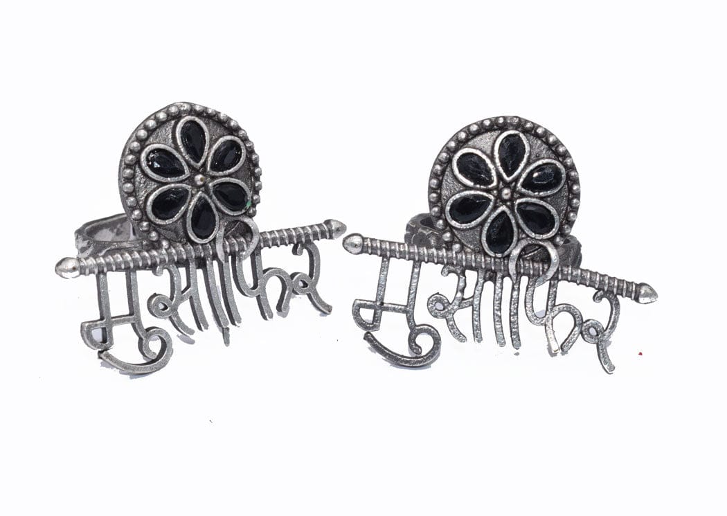 Silver Replica Stone Work Oxidized Stud Earring , SER-102-Per Pair