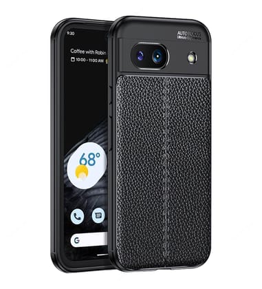 Vegan Leather Rugged Flexible TPU Series Shockproof Armor Back Cover for Google Pixel 8A 5G, 6.1 inch, Black