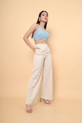 Off White Flared Casual Pants-L