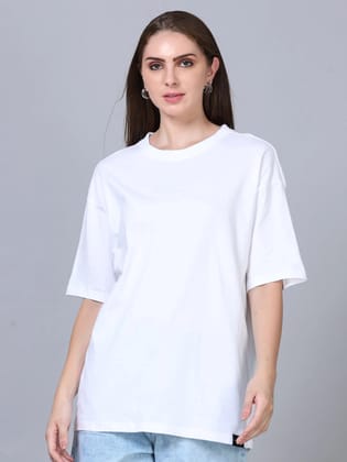 Women White Solid Oversized T-Shirt-M / White