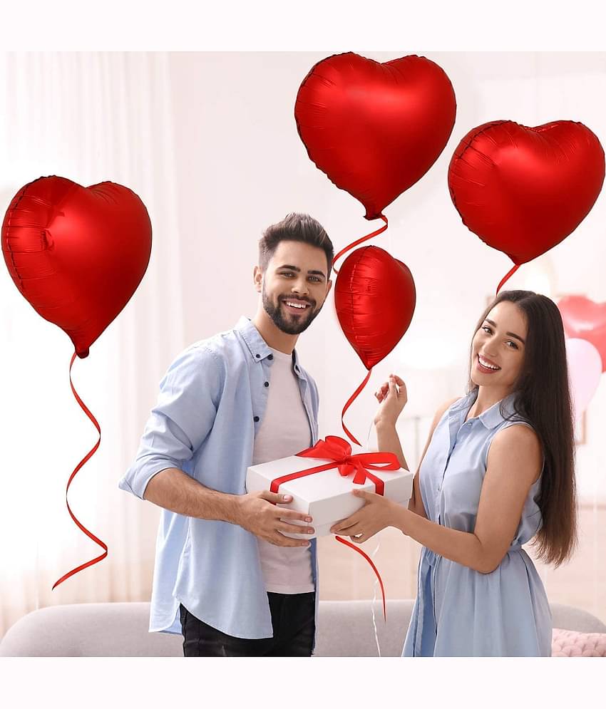ZYOZI Party Decoration 4 Pcs Red Heart Shape Foil Mylar Balloons for Birthday Party Decorations, Wedding Decorations, Engagement Party , Valentine's Day, Celebration, Holiday , Show, Party Activities（Size:18")
