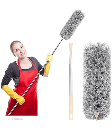 Microfiber Long Feather Duster- Bendable & Detachable Fan Cleaning Duster with 100 inches Expandable Pole Handle, Washable, Stainless Steel Handle for Ceiling, Wall, Window Blinds, Furniture