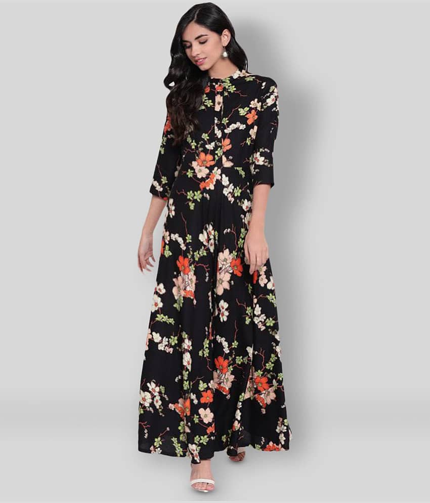Divena - Black Rayon Women's Flared Kurti ( Pack of 1 )