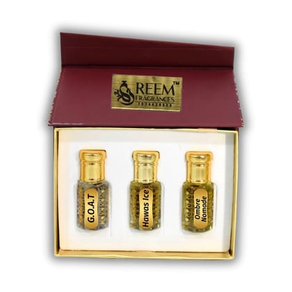 Reem Fragrances Best Attar Combo Pack for Men (Set of 3) - 6 ml each, Long-Lasting, Non-Alcoholic | Inspired Fragrances Reem Fragrances Best Attar Combo Pack for Men (Set of 3) - 6 ml each, Long-Lasting, Non-Alcoholic | Inspired Fragrances