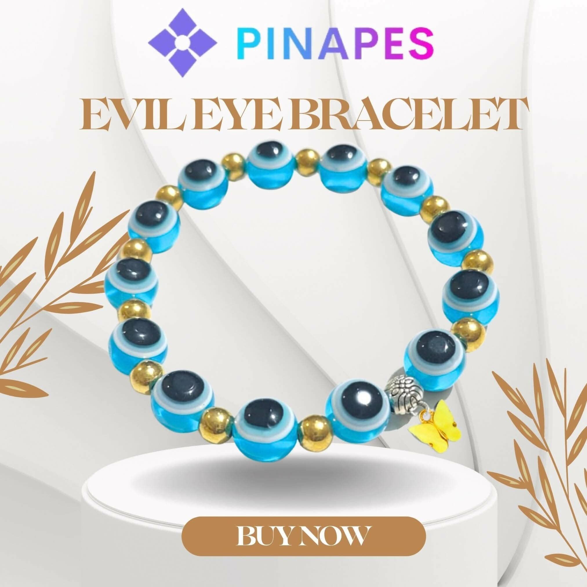 Pinapes Yellow Butterfly Beads and Evil Eye Charm Bracelet A Must-Have for Fashionable and Superstitious Women - Sky Blue