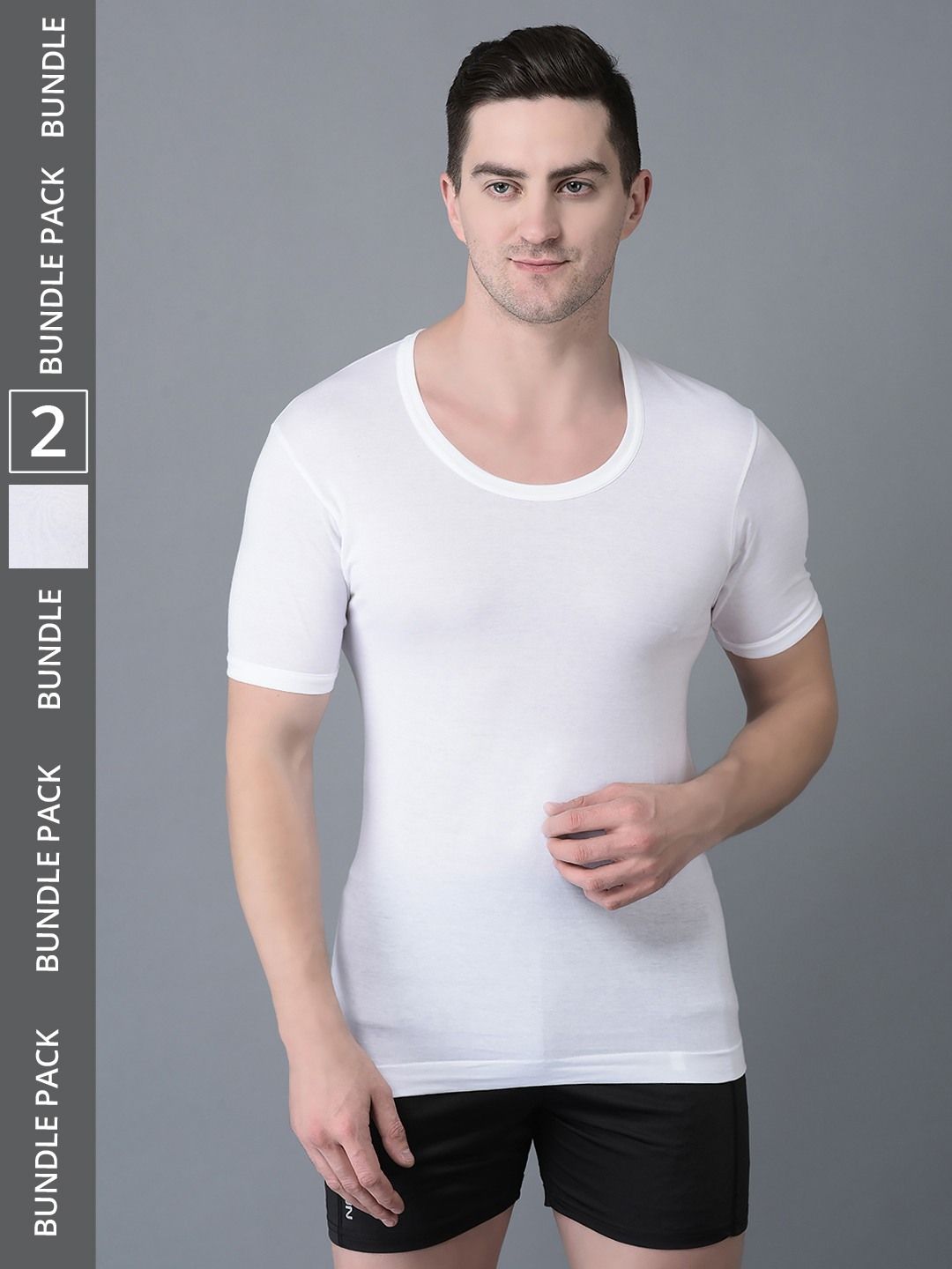 Men's White Pack of 2 Solid Egyptian Cotton Vest