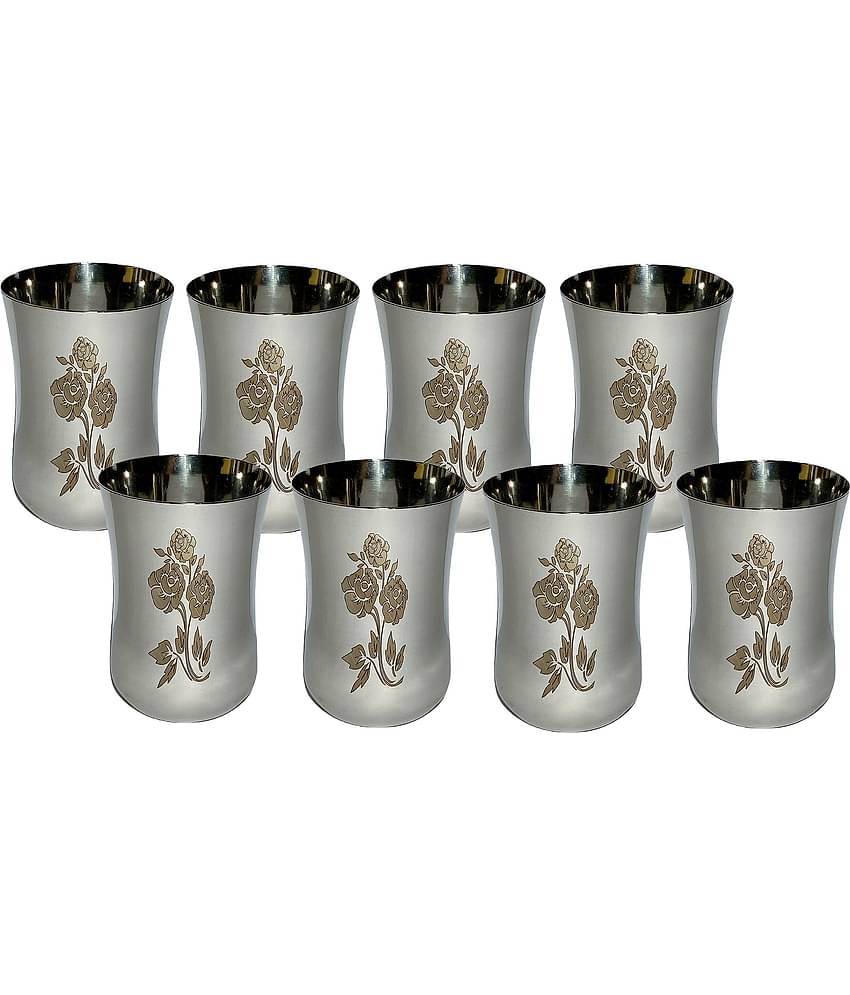 A & H ENTERPRISES - Daily Use Water Steel Glasses Set 300 ml ( Pack of 8 )