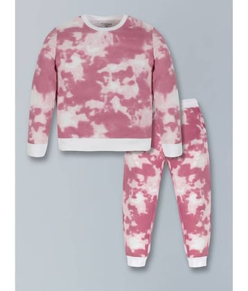 PLUM TREE Pack of 1 Girls Cotton Blend Sweatshirt With Joggers ( Pink )