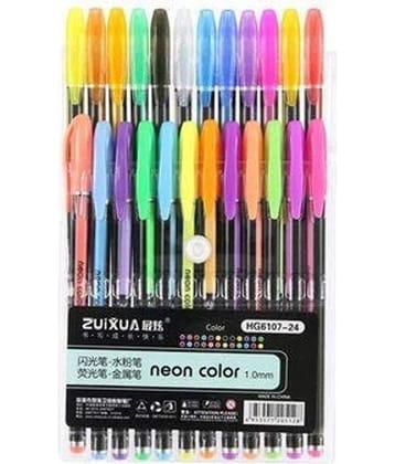 ECLET 24 Pcs Neon Color Set Neon Metallic Fluorescence Highlighter Pastel Gel Pen For Art Sketch Doodle Painting Drawing Kids Gift_B