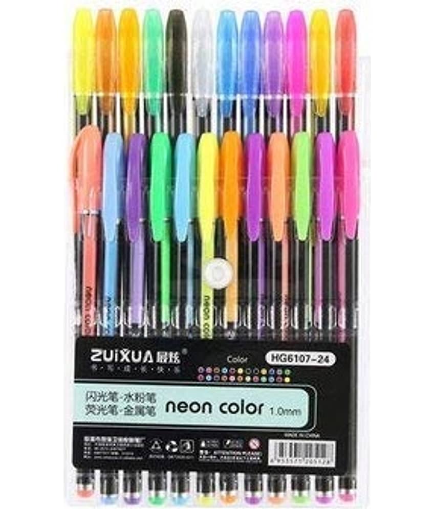 ECLET 24 Pcs Neon Color Set Neon Metallic Fluorescence Highlighter Pastel Gel Pen For Art Sketch Doodle Painting Drawing Kids Gift_B