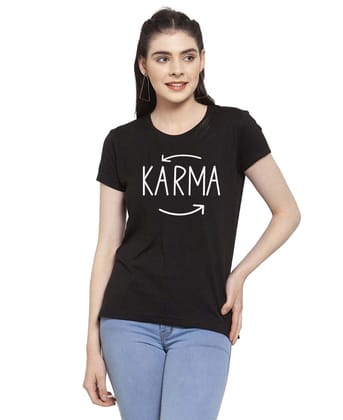Women's Cotton Blend Karma Printed T-Shirt M (Black)