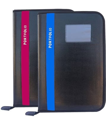 Kopila PORTFOLIO File Folder,Faux Leather  Professional Look, 20 leafs,Certificate, Documents Holder FS/A4 Size (Set Of 2, Sky Blue & Cherry)