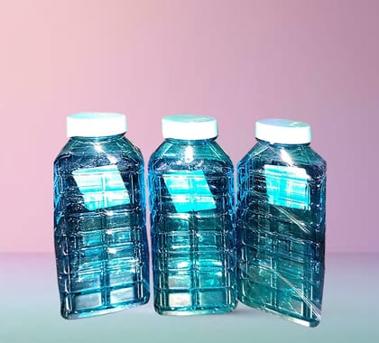 Plastic Water Bottles with Geometric Pattern, 1 Litre, Turquoise Blue, Set of 3