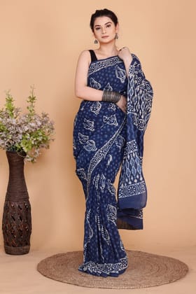 JAIPUR HANDBLOCK PRINT Exclusive collection of Bagru and Dabu handblock printed pure Cotton Mulmul Sarees with blouse piece.