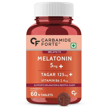 Carbamide Forte Melatonin 5mg Sleep Tablets with 125mg Tagar & Vitamin B6 | 60 Veg Tablets