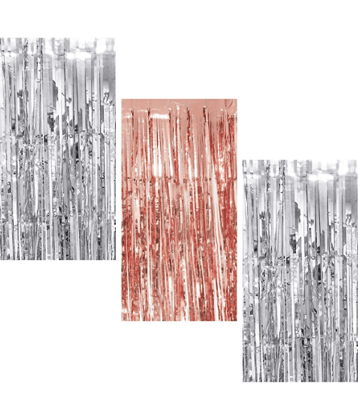 Jolly Party   1 Rose gold  2 silver Fringe Curtains Pack of 3