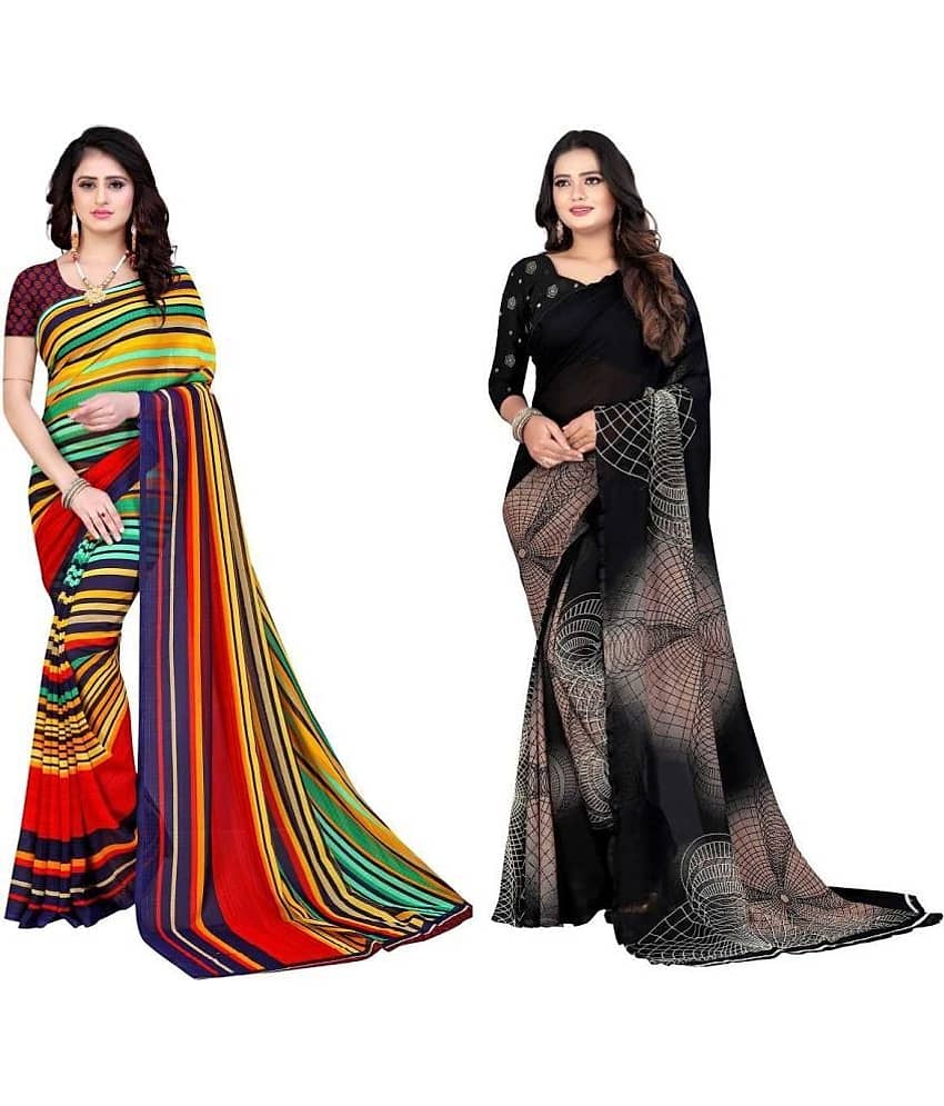 LEELAVATI Georgette Printed Saree With Unstitched Blouse Piece ( Multicolor )