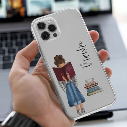 Girl Bookworm Name Initial Transparent Custom Slim Soft Cases