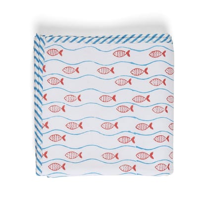 Mulmul Baby Dohar Blue Rust 40x40-Blue/Rust/White / Mulmul / 40x40 Inches
