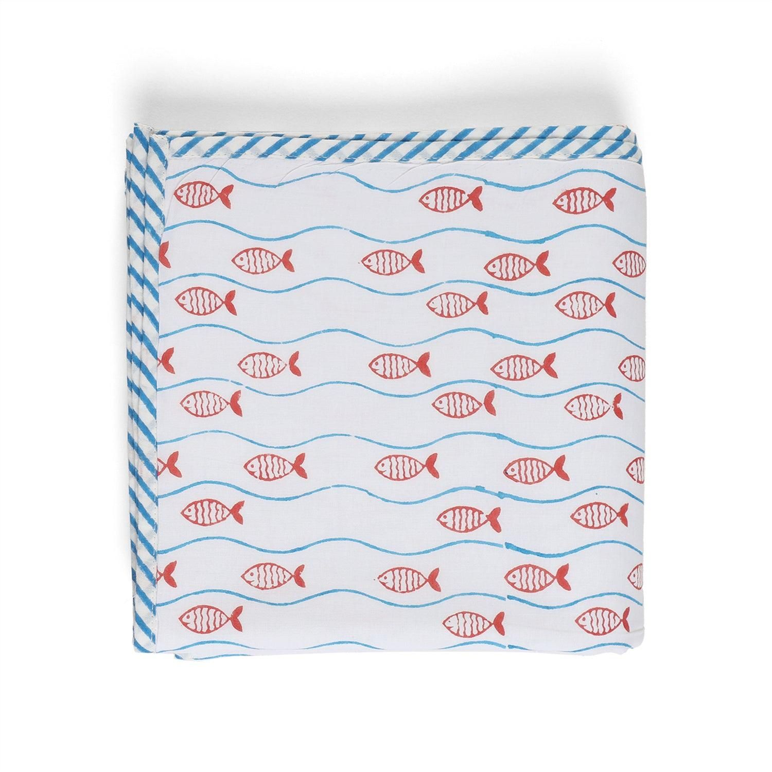 Mulmul Baby Dohar Blue Rust 40x40-Blue/Rust/White / Mulmul / 40x40 Inches