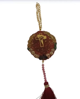 Elegant Floral Car Ornament with Gold Cross - Hanging Car Decoration