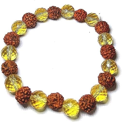 CRUZINE Citrine Crystal and Rudraksha Beads Bracelet, Yellow and Brown, Unisex Spiritual Jewellery