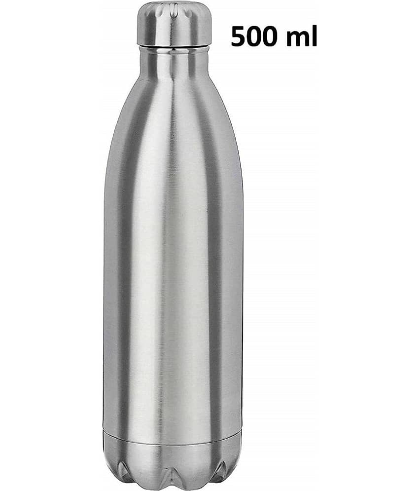 SHB Double Wall Vacuum Insulated Stainless Steel Hot and Cold Water Bottle,Travel Thermos Flask,500 ml (Silver)