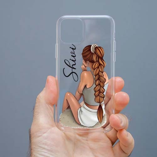 Personalized Cute Girl Transparent Silicon Case Customised with Name for Oppo, Vivo, Redmi, Realme, Poco, Mi, OnePlus, Samsung, iPhone, and More - design 71