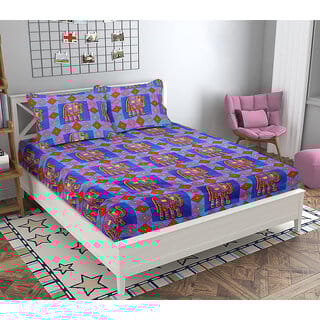 BLACK BEE  Jaipuri 3D Printed Double  Bedsheet with black elephant Design  with 2 Pillow Covers (208 X 213 cm)(BS17-06)