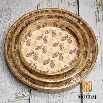 The Mohraj Exquisite Multicolor Round MDF Trays with Gold Foil Finish Set of 3  