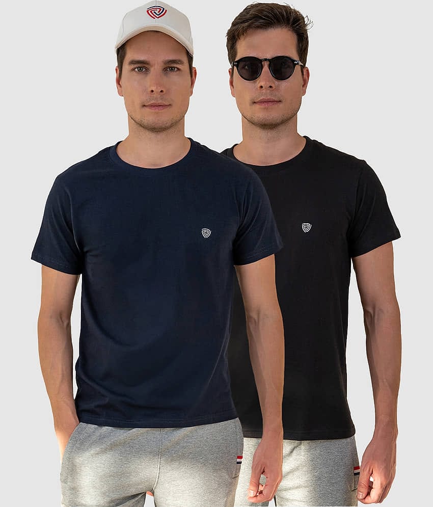 Lux Cozi Cotton Regular Fit Solid Half Sleeves Men's T-Shirt - Black ( Pack of 2 )