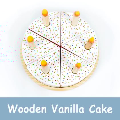 Wooden Rainbow-Filled Vanilla Cake Toy 6 Slices, 6 Removable Candles