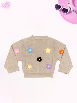Girl’s Imported Flower Patch Top [GT-518] (4-12Years)-6-7Y (Size - 28) / Beige / Imported