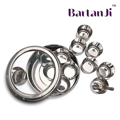 Round Stainless Steel Spice Organizer  7 Bowl Masala Box with Clear Lid and Serving Spoon