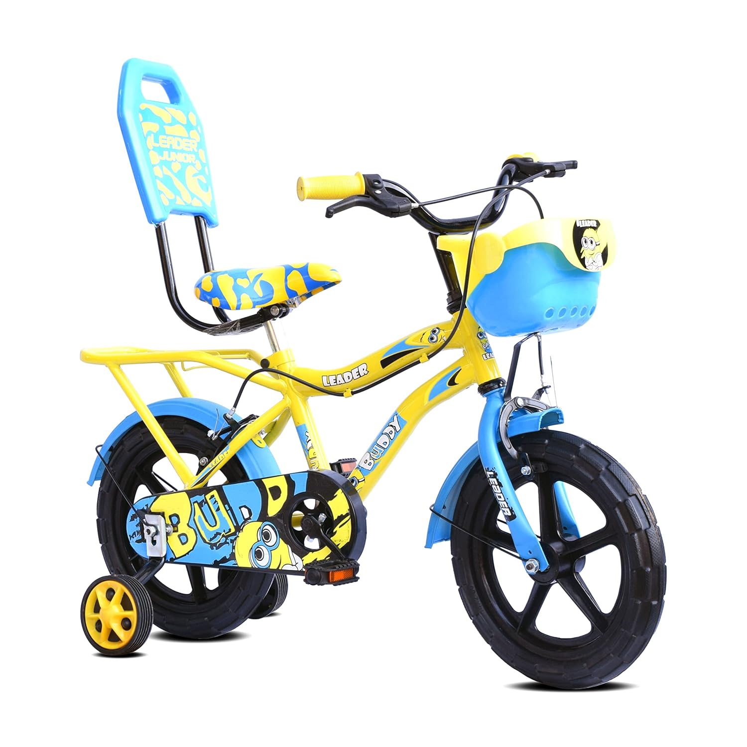 Leader Buddy 14T Kids Cycle With Training Wheels (Semi-Assembled) Age Group 2 -5 Years 14 T Road Cycle (Single Speed, Yellow, Blue)